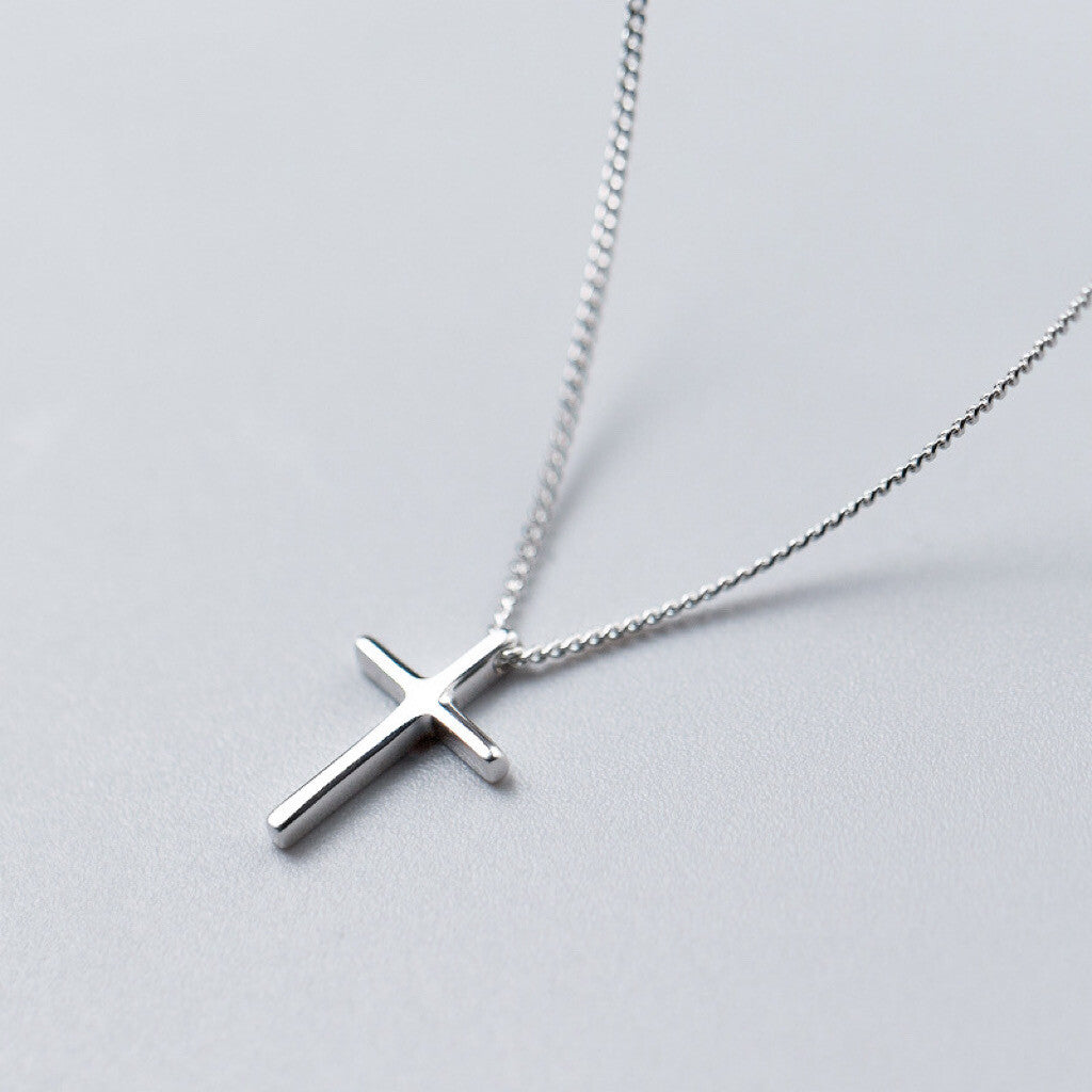 Genuine 925 Sterling Silver Plain Jesus Cross Crucifix Pendant Necklace Women's