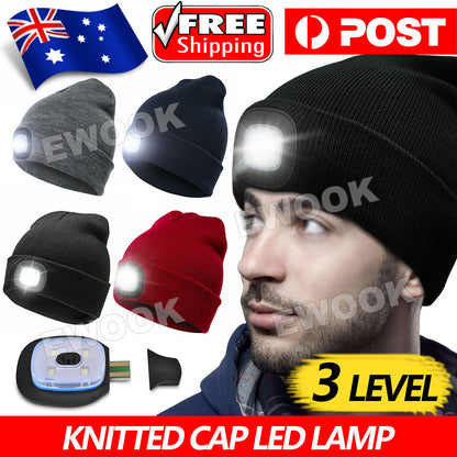 Winter Autumn Warm LED Light Knitted Beanie Hat Men Women With USB Rechargeable