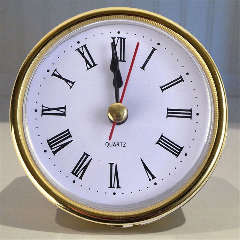 2-1/2" (65mm) Quartz Clock Movement Insert Roman Numeral White Face Gold Trim 1x
