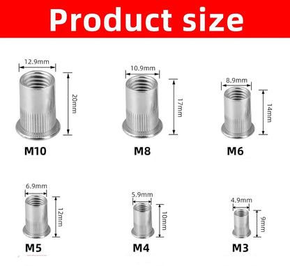 Aluminium Rivet Nut Flat Head Insert Threaded Nutsert Kit M3/M4/M5/M6/M8/M10