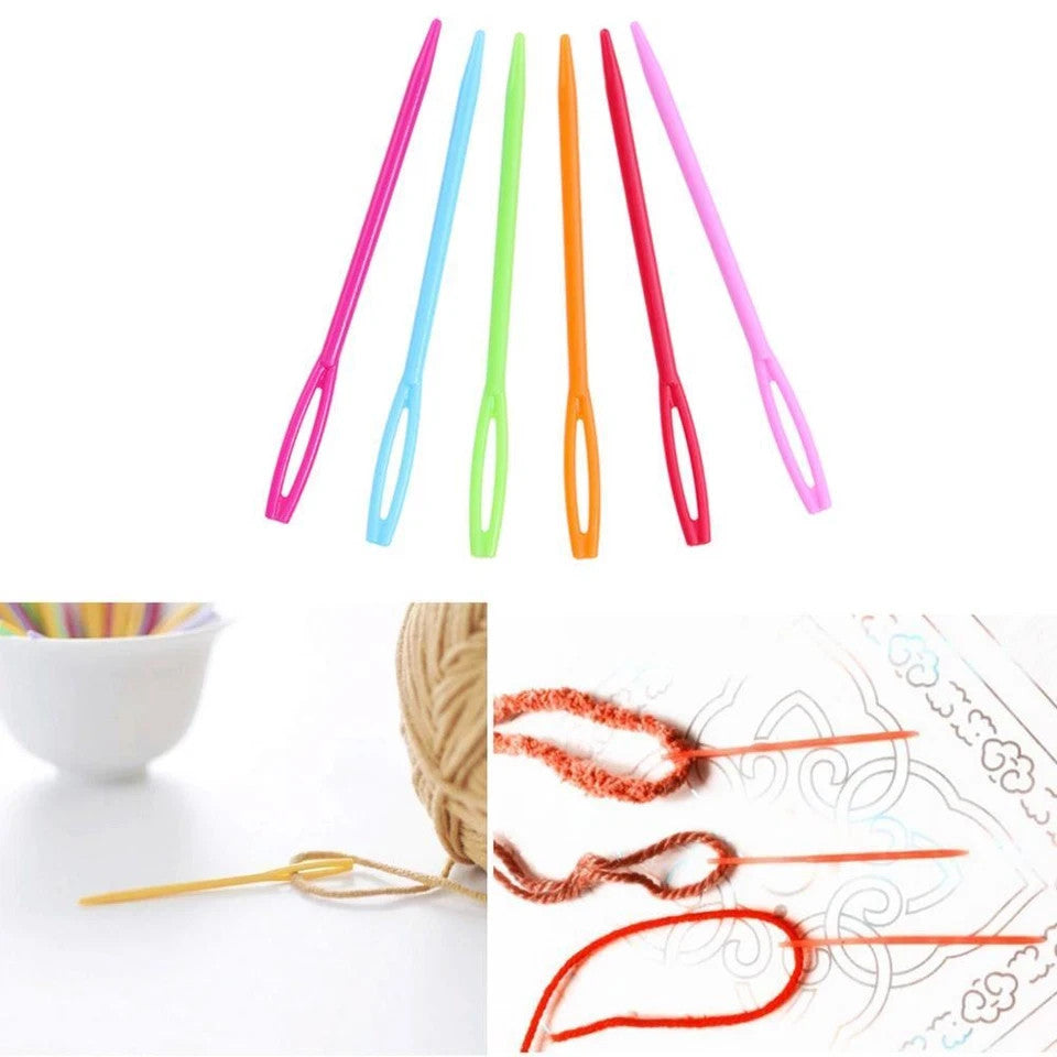 20pcs Random Colours Sewing Needles Length 7cm Plastic Large-Eye Blunt Needles
