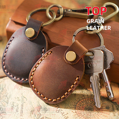 Genuine Leather Access Card Holder | RFID Key Fob Cover Case with Keychain