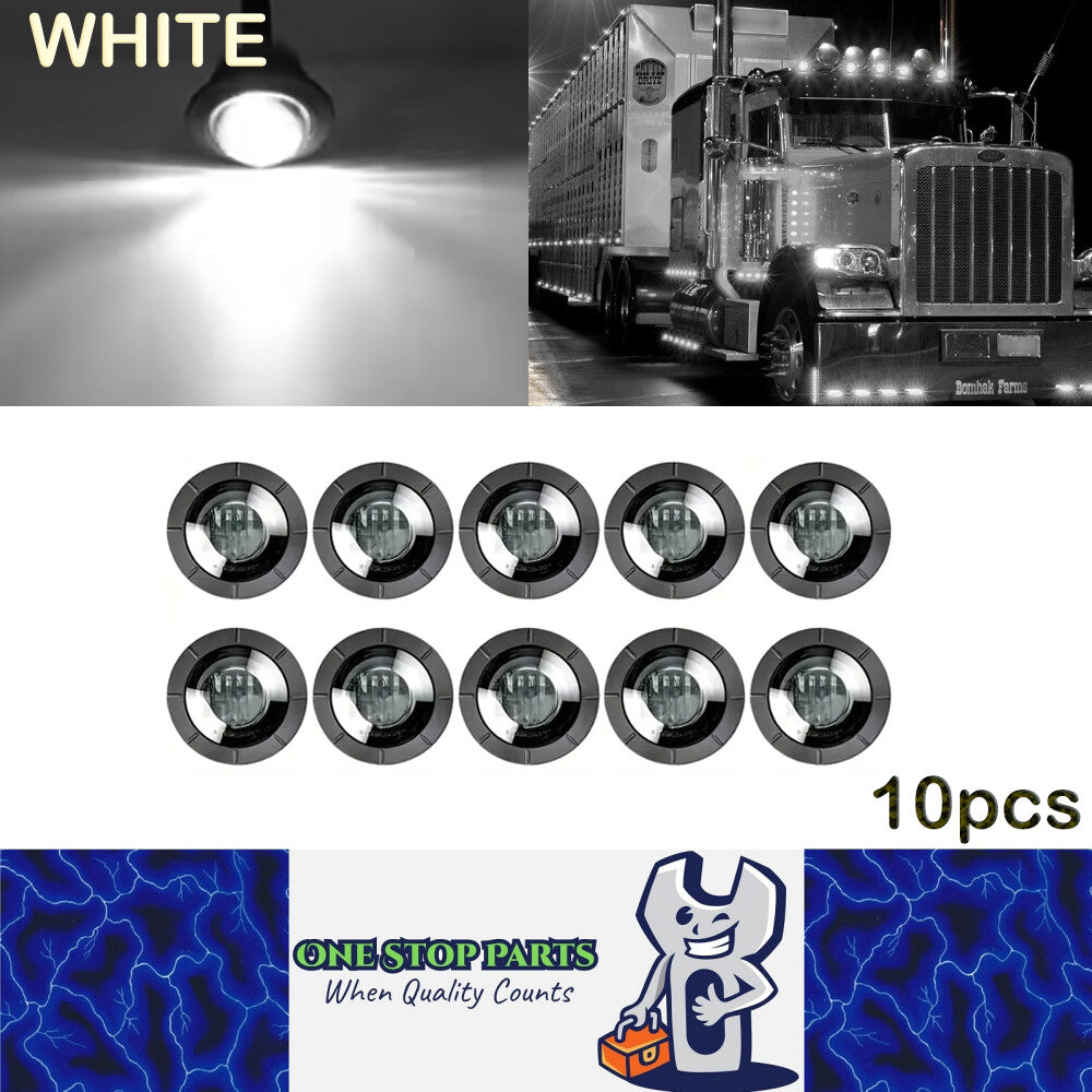 10 x White Round LED Front Marker Lamps 1.91CM 3LED 12V LED Front Marker Lights