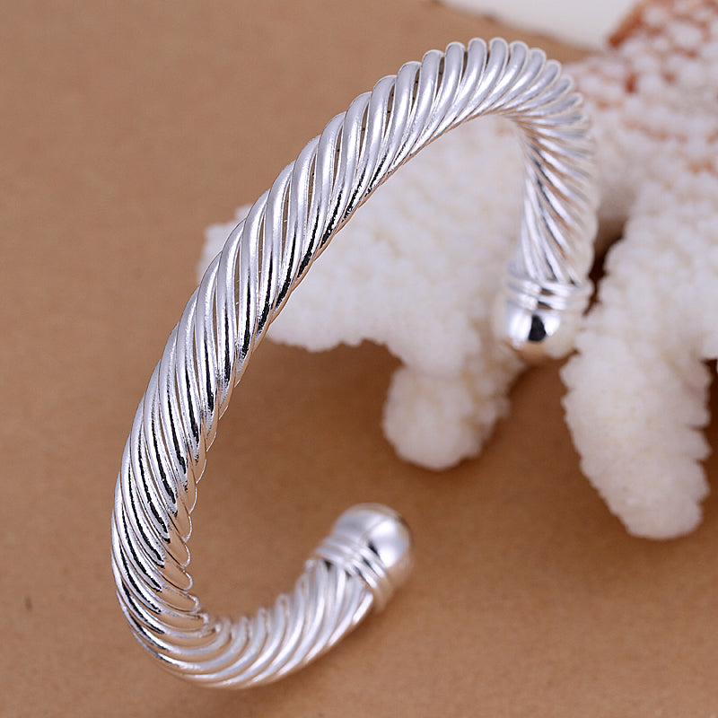 Stunning 925 Sterling Silver Filled 8MM Twisted Rope Solid Charm Bracelet Bangle