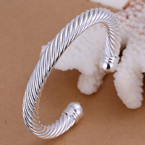 Stunning 925 Sterling Silver Filled 8MM Twisted Rope Solid Charm Bracelet Bangle