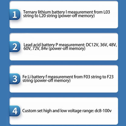 Lithium Voltmeter DC 8V-100V Voltage Gauge Battery Capacity Level Indicator