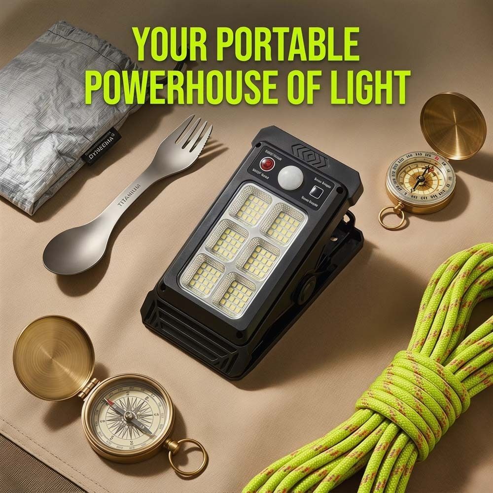 Solar Powered Clamp Light Waterproof Outdoor Use for Garden Camping Lighting