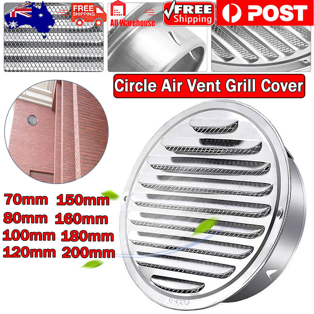 Ø 70-200mm Stainless Steel Ventilation Air Vent Grille Cover Metal Duct Circle-