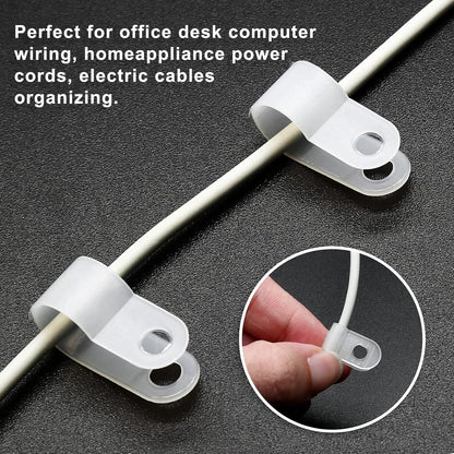 100 X White 6.4mm P Clamps Cable saddle clips R-Type Nylon Plastic Clamps 100pcs