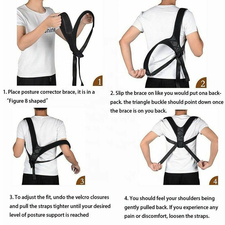 Adjustable Posture Corrector Back Shoulder Brace Neoprene Support Unisex Black