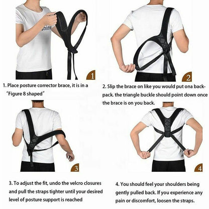 Adjustable Posture Corrector Back Shoulder Brace Neoprene Support Unisex Black