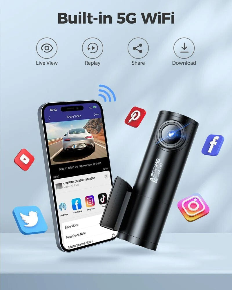 AZDOME 4K+1080P Dual Dash Cam 5G WiFi GPS Front+Rear Parking Mode