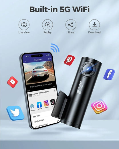 AZDOME 4K+1080P Dual Dash Cam 5G WiFi GPS Front+Rear Parking Mode