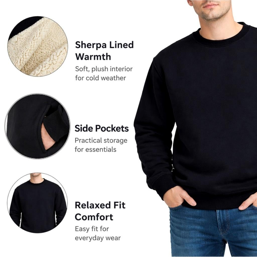Unisex Sherpa Lined Jumper Warm Fleece Sweatshirt Winter Crewneck Jumpers Casual