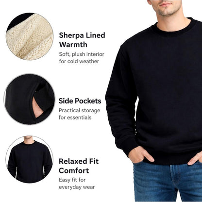 Unisex Sherpa Lined Jumper Warm Fleece Sweatshirt Winter Crewneck Jumpers Casual