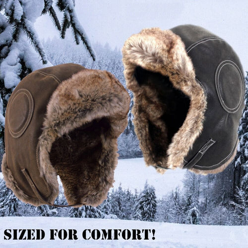 Leather Ski Ushanka Faux Fur Lined Snow Cap With Ear Flap Winter Trapper Hat