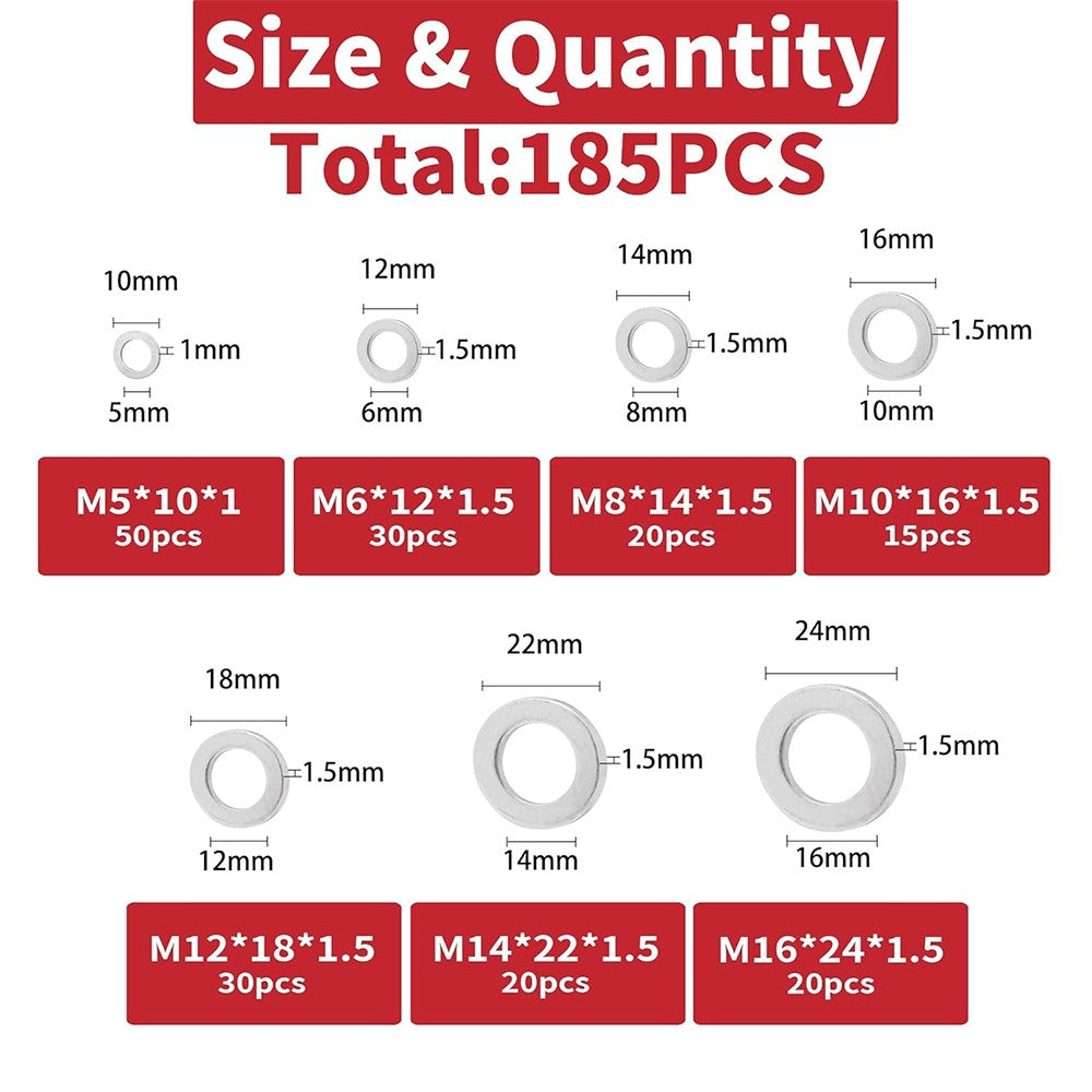 185pcs Aluminum Crush Washer Assortment Kit M5-M16 Oil Drain Plug Gasket Honda – Compatible with Honda