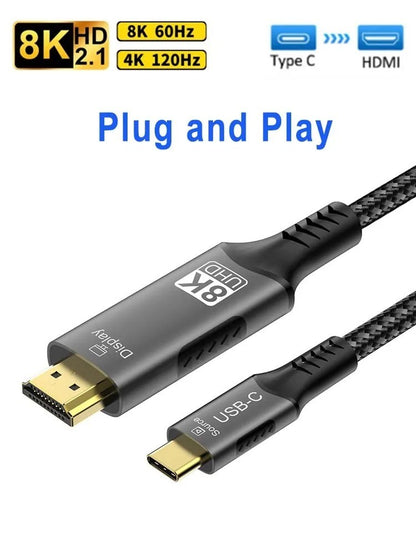 USB C to HDMI Cable 8K@60Hz 4K@120Hz Type C to HDMI-Compatible HDTV Cable for TV