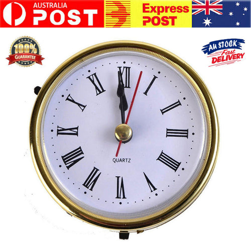 2-1/2" (65mm) Quartz Clock Movement Insert Roman Numeral White Face Gold Trim 1x