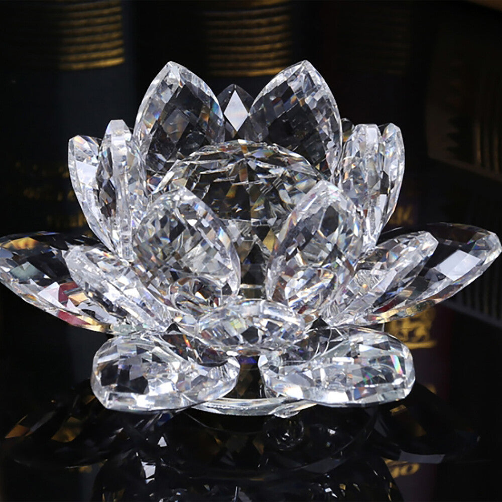 Feng Shui Quartz Crystal Lotus Flower Crafts Glass Paperweight Ornament Figurine