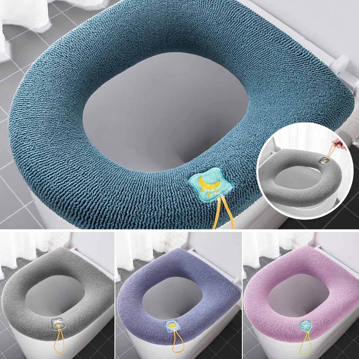 2x Soft Toilet Seat Bathroom Washable Warmer Cushion Mat Cover Pad Hook NEW Lid – Compatible with Seat