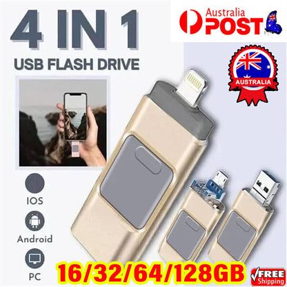 4 in 1 Memory Photo Stick USB 3.0 Flash Drive Type Compatible with iPhone Android iPad AU