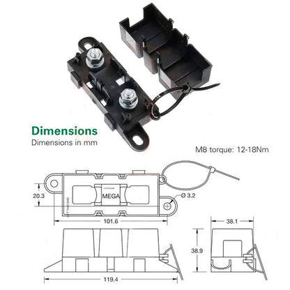 MEGA Fuse Holder Block & Bolt-On Fuse Kit M8 32V Dual Battery 4x4 Caravan Boat