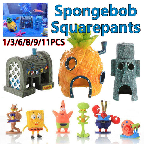 11PCS Fish Tank Ornaments Aquarium Decorations Fish Bowls SpongeBob Squarepant
