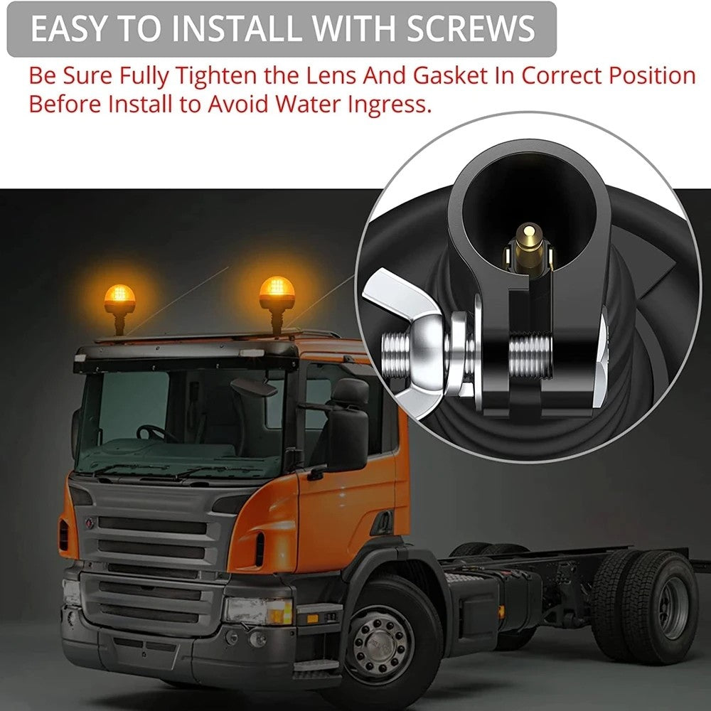 12V 24V LED Amber Flexible Rotating Beacon Warning Strobe Tractor Truck Forklift