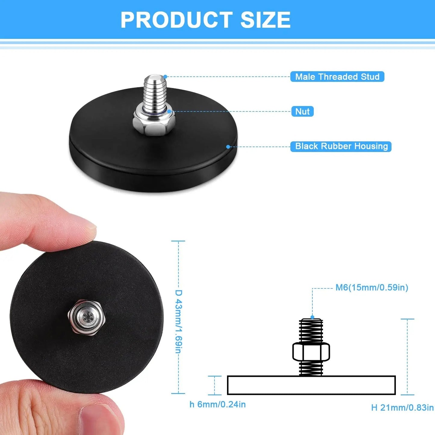 6pcs Rubber Coated Magnet M6 Magnetic Base Heavy Duty Magnetic Mount Holder