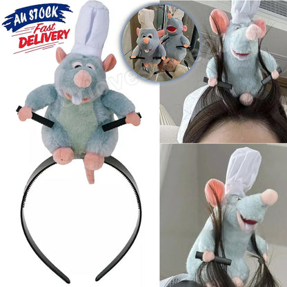 2PCS Creativity Ratatouille Hairband CartooGVPlush Doll Headband French Hairpin