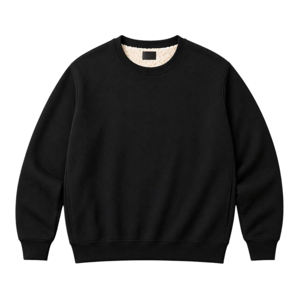 Unisex Sherpa Lined Jumper Warm Fleece Sweatshirt Winter Crewneck Jumpers Casual
