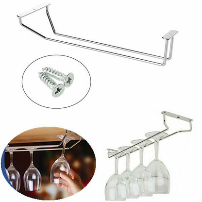 27/35/55cm Wine Rack Holder Chrome Hanging Hanger Glass Cup Shelf Wall Mounted