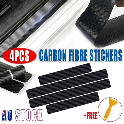 4PCS Car Door Sill Scuff Protector Plate Sticker Carbon Fibre Cover Anti-Kick AU