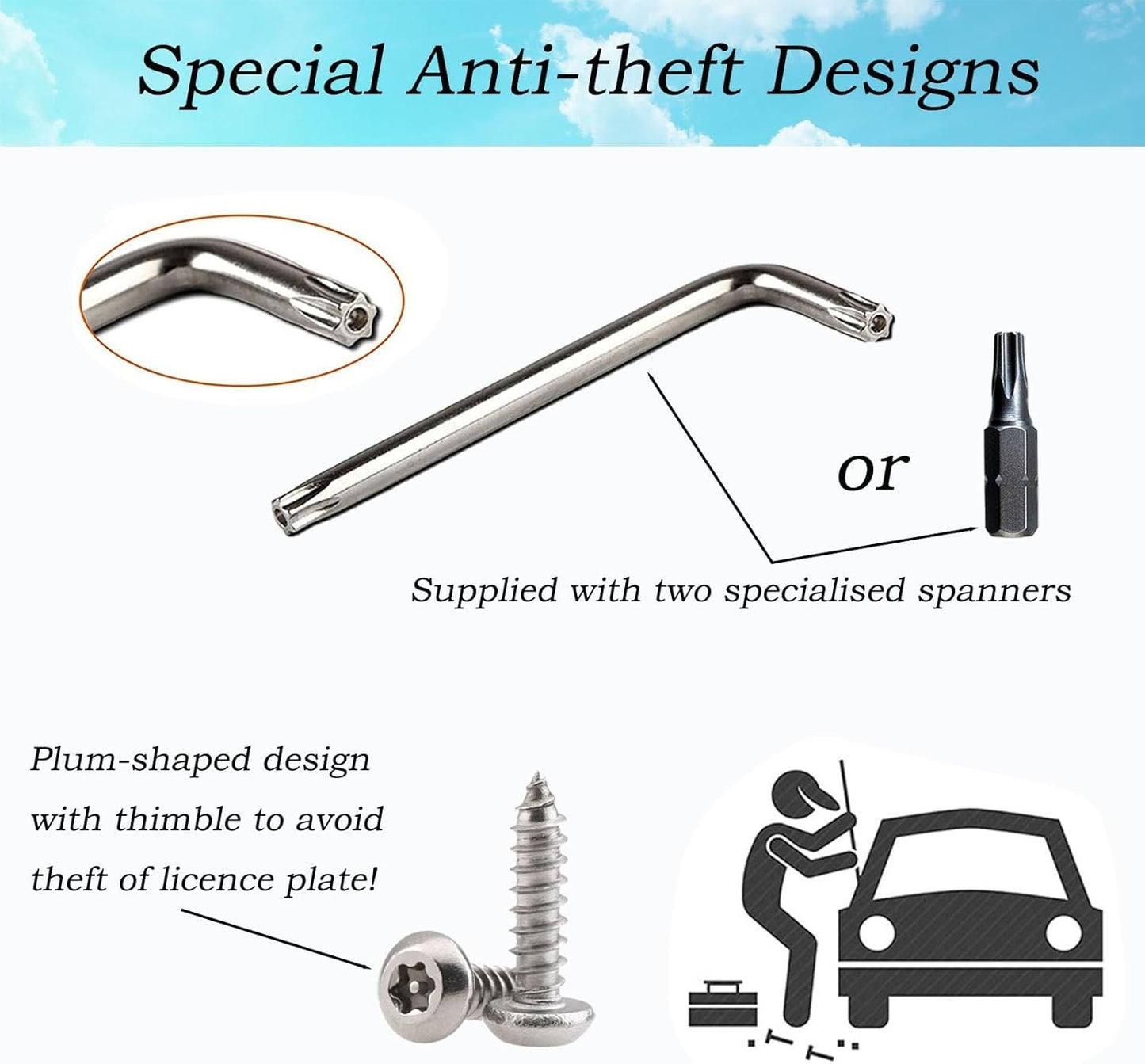 Car Anti Theft Number Plate Screws & Caps Set
