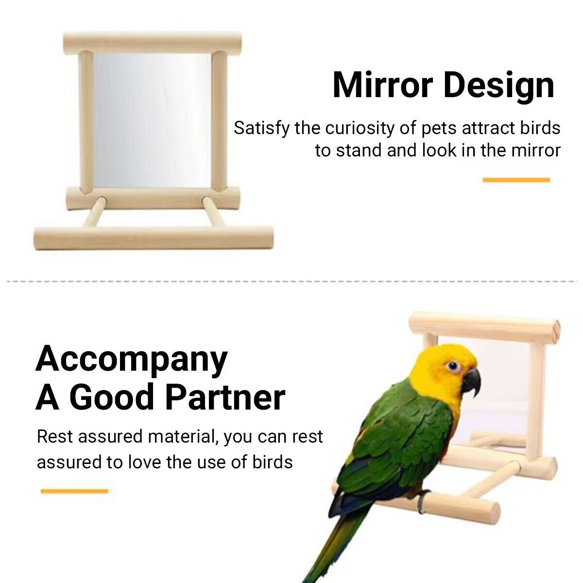Bird Mirror Toy with Perch Cage Hanging Play Stand for Parrot Cockatiel Parakeet