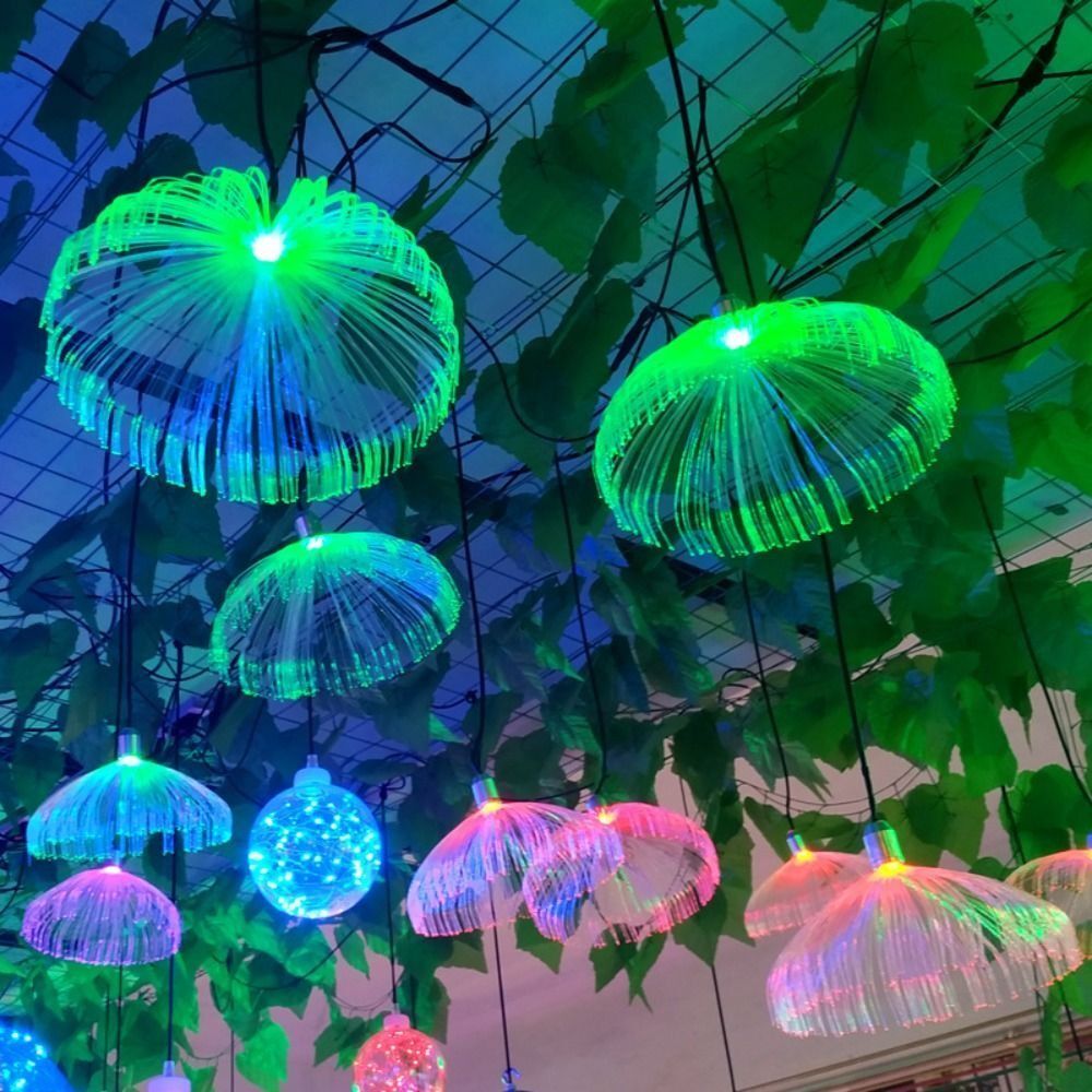 Colorful Fiber Optic LED Jellyfish Light Chandelier Christmas New Year's Decor