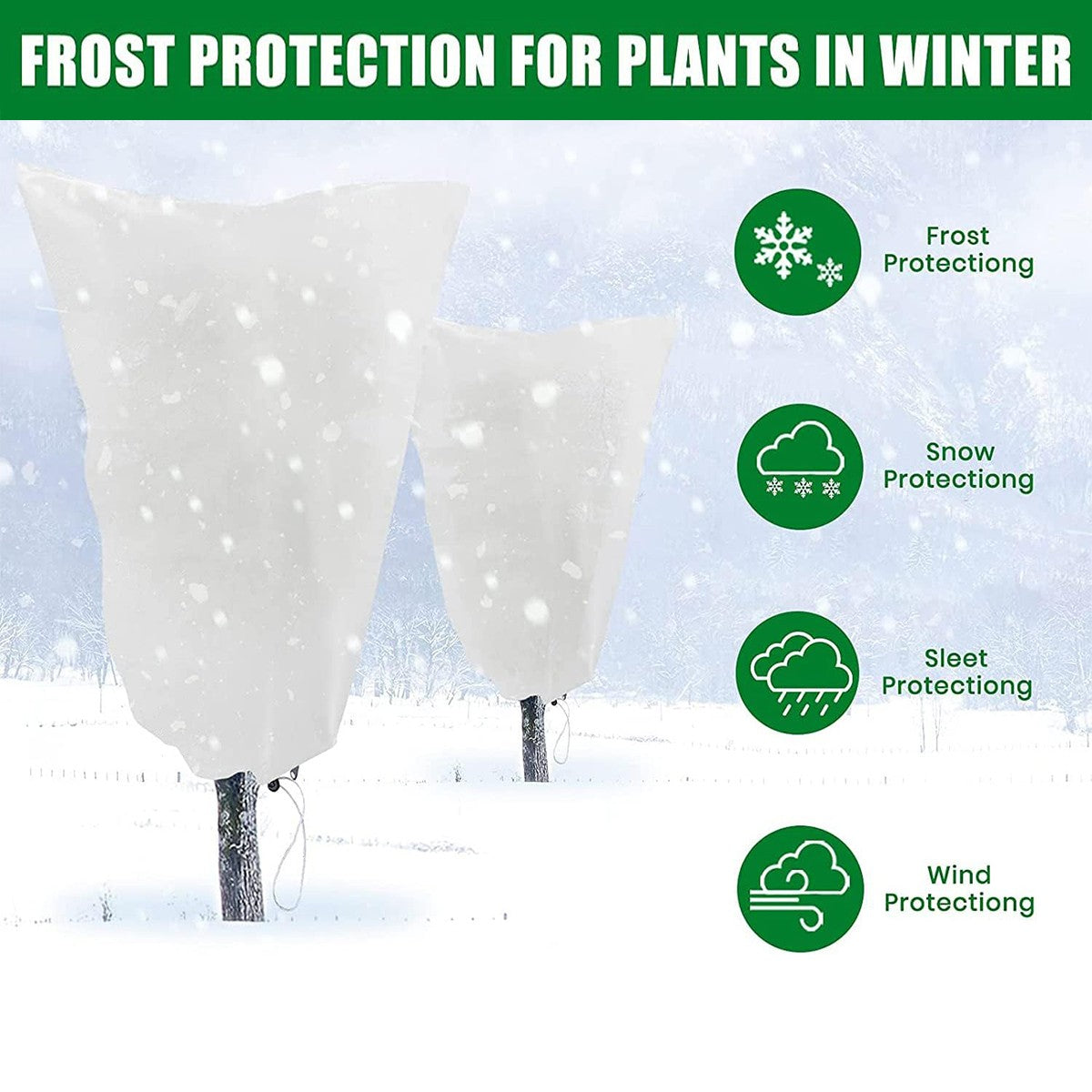 Winter Plant Cover 4 Sizes Frost Proof Non Woven Reusable Windproof Breathable