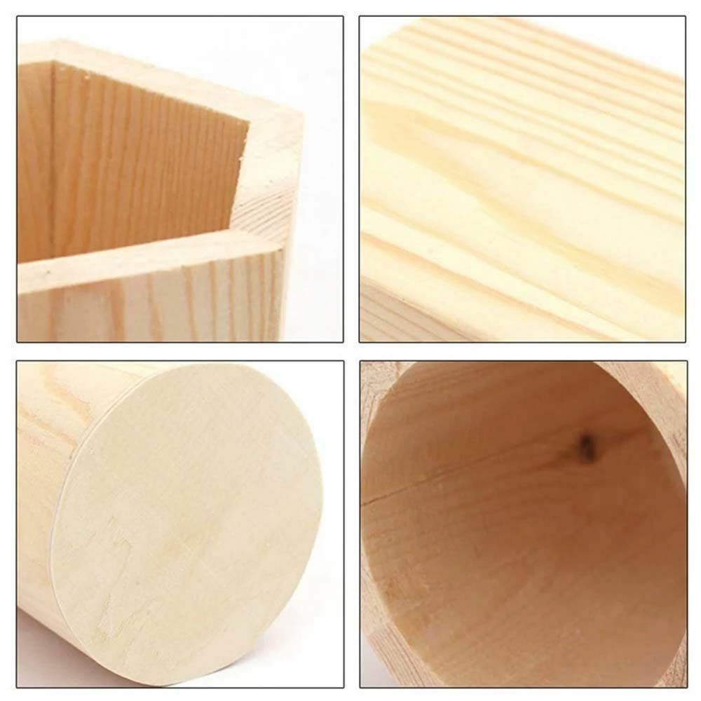 Wooden Pen Pot Pencil Holder Desk Office Organizer Stationery-Makeup Box Brush