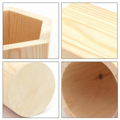 Wooden Pen Pot Pencil Holder Desk Office Organizer Stationery-Makeup Box Brush