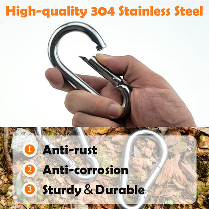 8/16x Carabiner Clip Stainless Steel Climbing Holder Hook Lock 50 60 80 100 mm