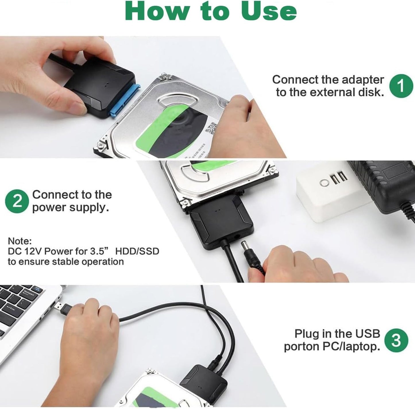 USB 3.0 SATA III Adapter Cable 2.5 3.5 Inch SSD HDD Hard Drive Converter 12V 2A