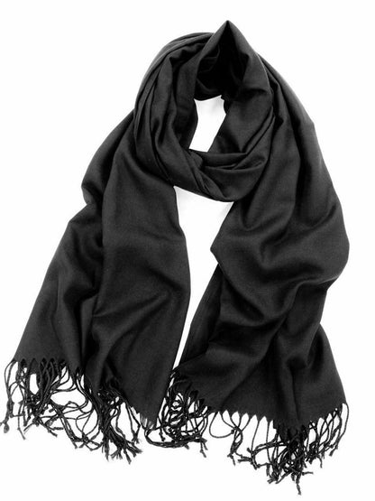Women Solid Color Cashmere Scarves With Tassel Pashmina Shawl Long Winter Scarf
