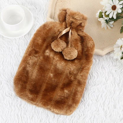 2L HOT WATER BOTTLE Fluffy Plush Faux Fur Cover Winter Warm Rubber Bag Warmer TT