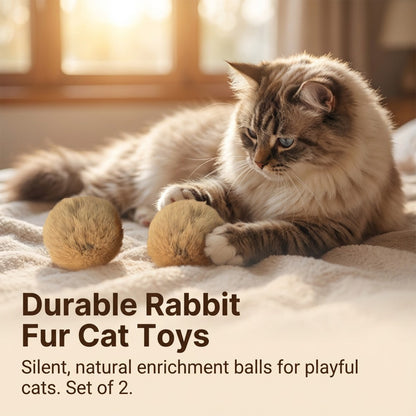 1-6Pcs Real Rabbit Fur Cat Toy Balls Soft Fuzzy Interactive Pet Chasing Play Toy