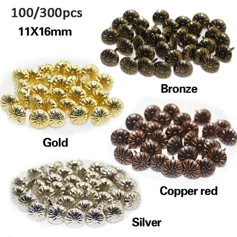 100/300pc Gold Brass Upholstery Nails Furniture Studs/Tacks/Pins Furniture Decor