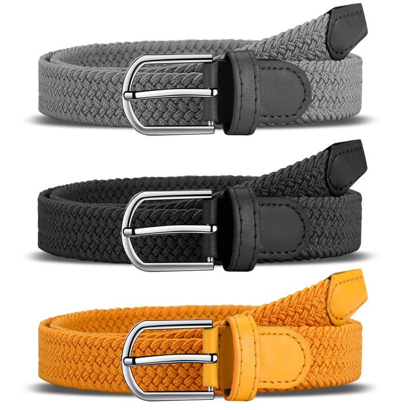 25mm Wide Stretch Belt Braided Elastic Woven Belt Silver Buckle Jeans