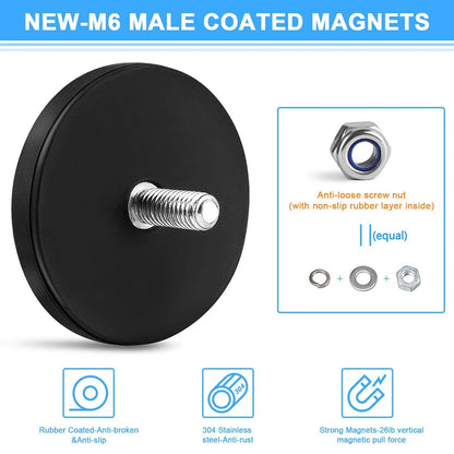 6pcs Rubber Coated Magnet M6 Magnetic Base Heavy Duty Magnetic Mount Holder