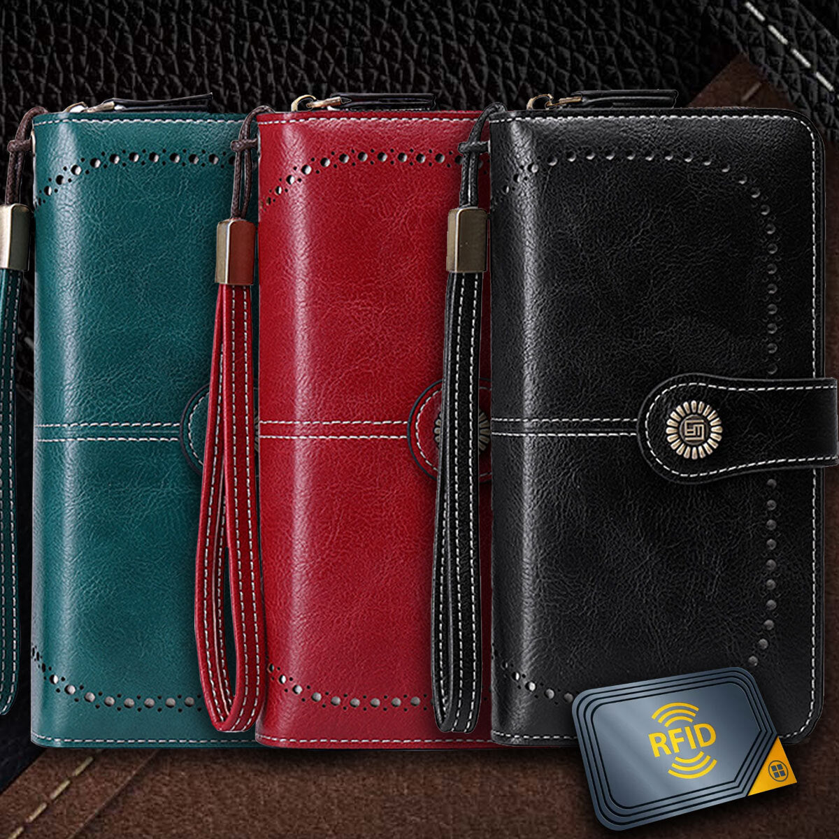 Women Leather Wallet Zipper Lady Long Card Holder Coin Case Handbag Clutch Purse