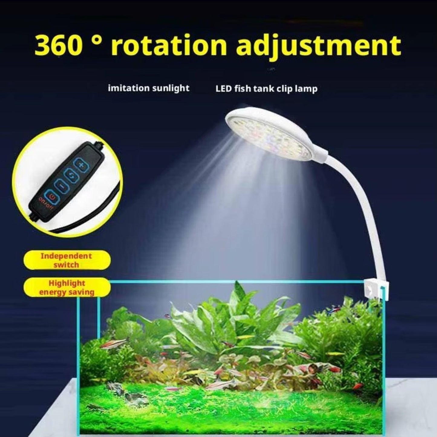 5W/7W Clip On LED Aquarium Light Small Fish Tank Light USB Dimmable Moving Lamp